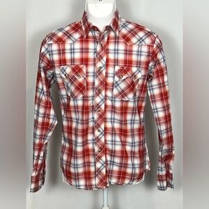 Wrangler Red and White Plaid Western Button-Down Shirt